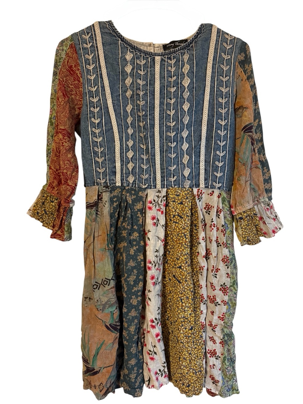 NWT Young Threads Boho Patchwork Floral Dress Size Small